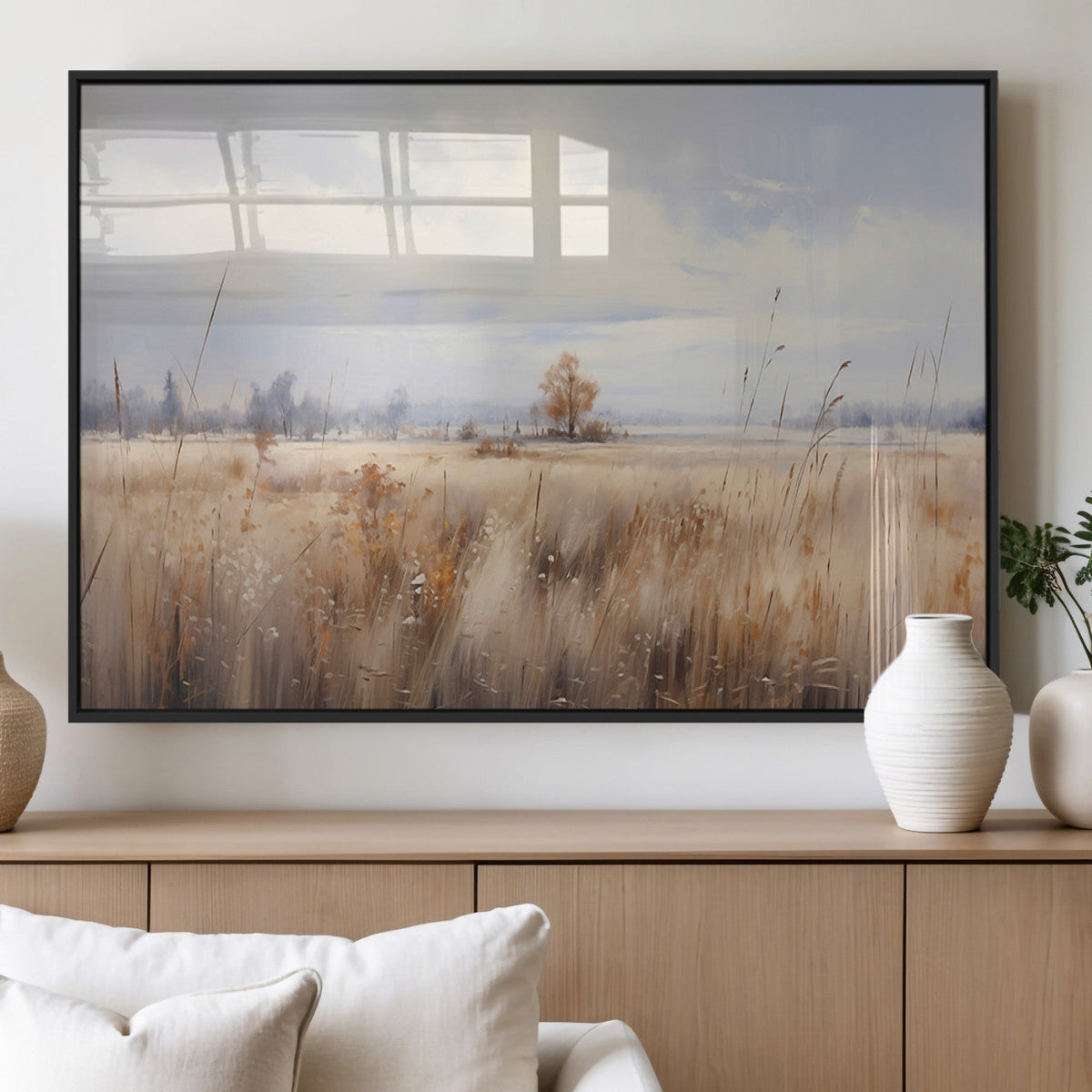 Golden Fields Wall Art Print Canvas | Serene Minimalist Landscape for Farmhouse Decor