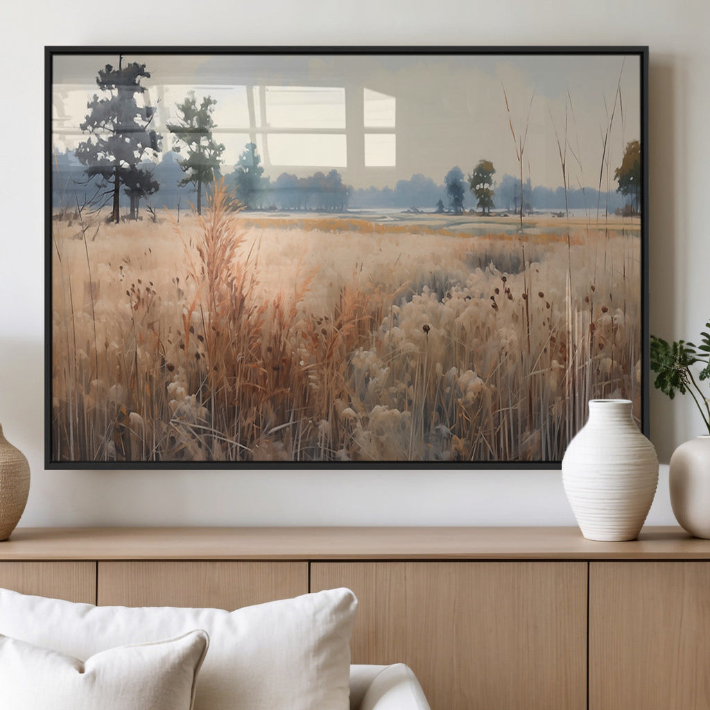 Golden Fields Canvas Wall Art Print | Serene Minimalist Landscape for Modern Decor
