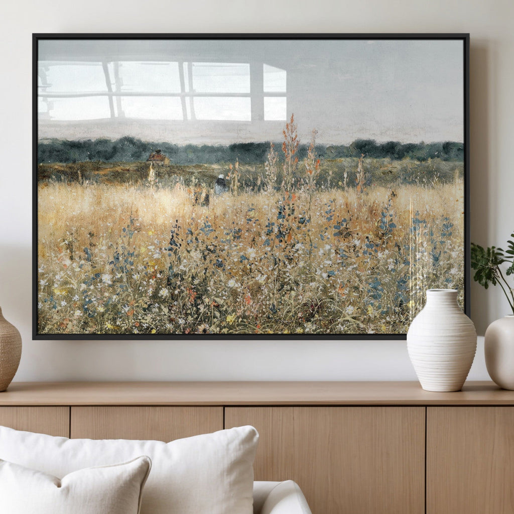Wildflower Field Wall Art Canvas | Nature-Inspired Landscape Canvas Print for Living Room or Office