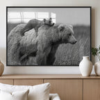 Bear and Cub Wall Art Canvas | Grizzly 399 Bear and Cub Black and White Wildlife Print