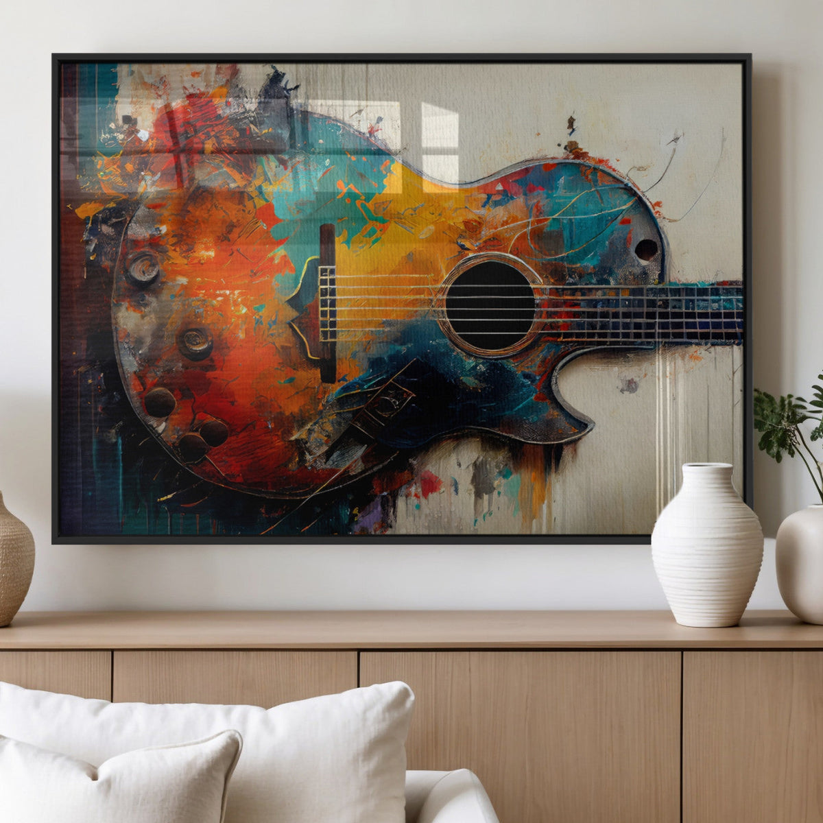 Abstract Guitar Wall Art Canvas | Vibrant Music-Inspired Art for Living Room or Studio