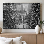 Winter Ski Lift Black and White Canvas Wall Art | Alpine Escape in Minimalist Style