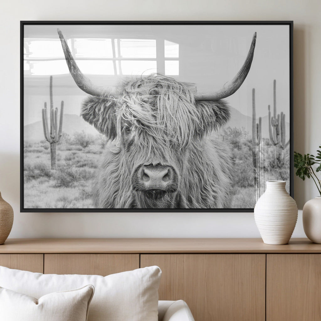 Rustic Charm, Cow Longhorn Black White Bighorn Wall Art