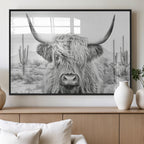 Rustic Charm, Cow Longhorn Black White Bighorn Wall Art