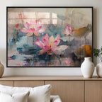 Lotus Flower Wall Art | 3 Panel Giclee Canvas Print of Pink Lotus Blossoms
