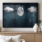 3 Piece Indigo Cloud Wall Art, Thunderstorm Moon Cloud Artwork