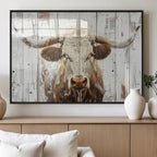 Rustic Longhorn Bull Wall Art Canvas Set