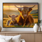Scottish Cow and Baby Cow Canvas Wall Art Animal Print