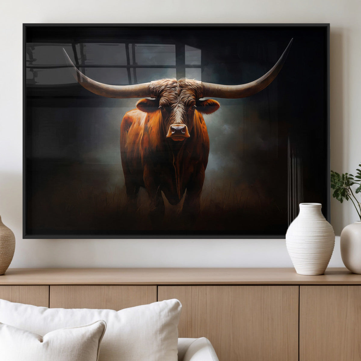 Abstract Texas Longhorn Wall Art Print | 3-Panel Large Texas Longhorn Canvas