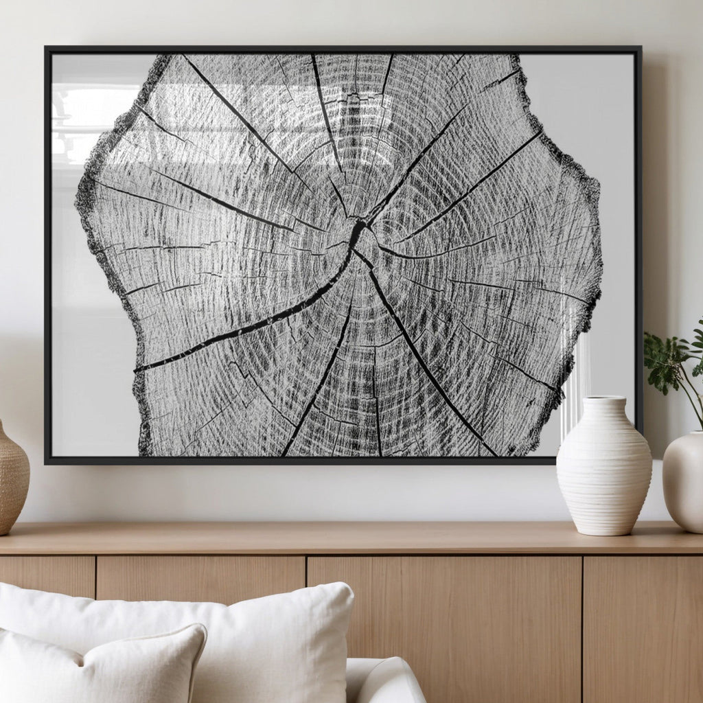 Rustic Tree Ring Wall Art Canvas Print, Framed and Ready to Hang