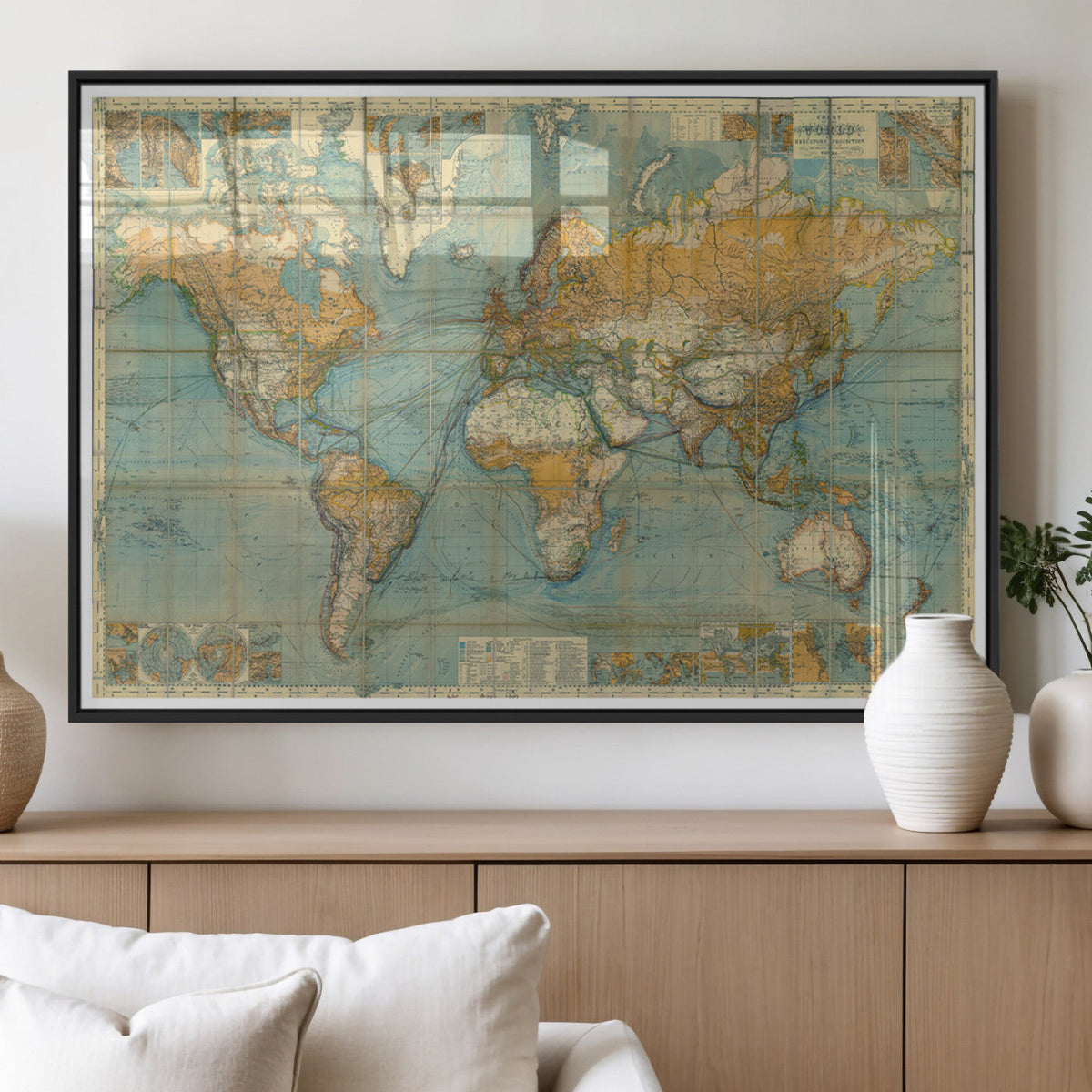 Push Pin World Map Canvas Print | Travel Tracker Wall Art for Couples