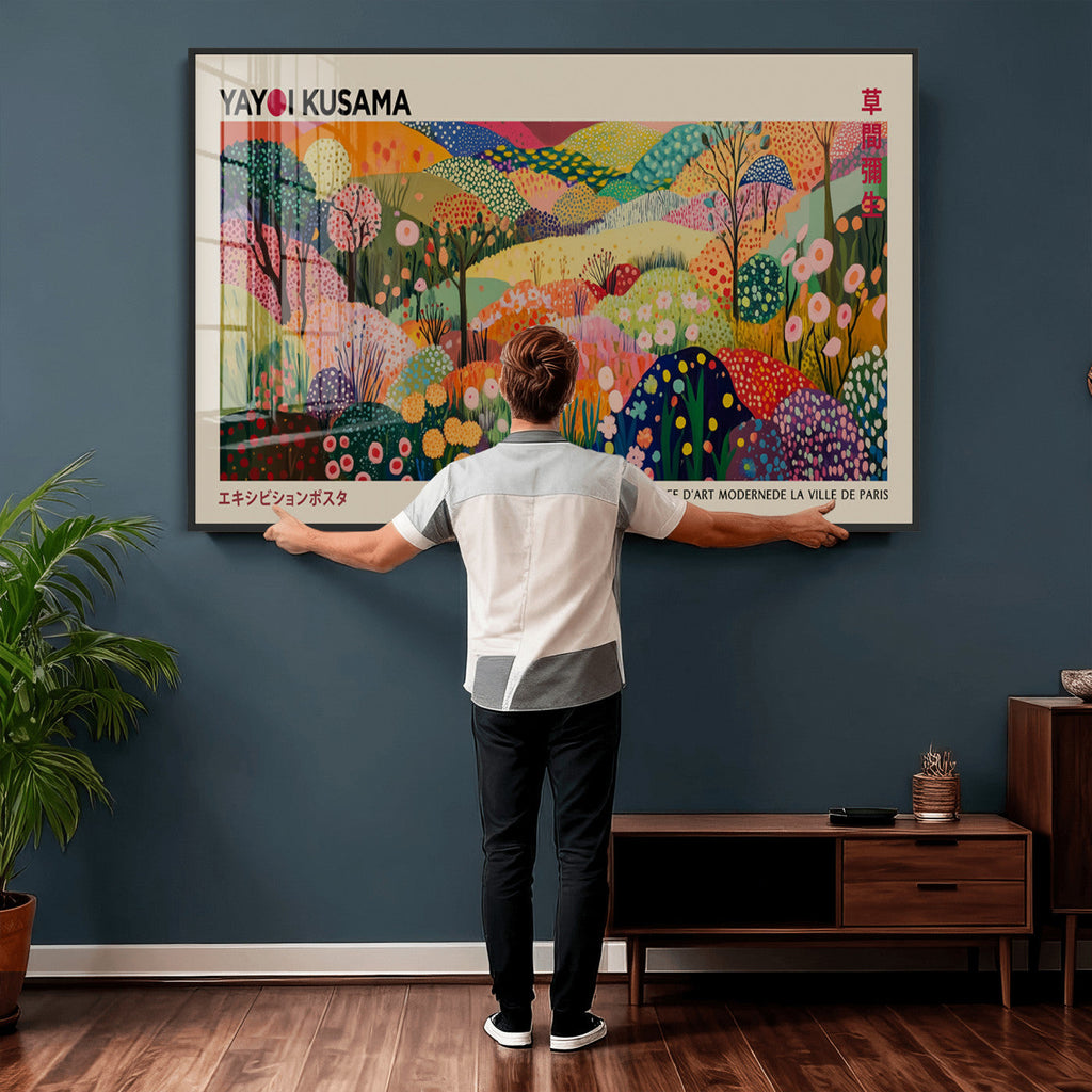 Framed Yayoi Kusama 1986 Wall Art Print | Japanese Wabi Sabi Vibrant Abstract Landscape Canvas