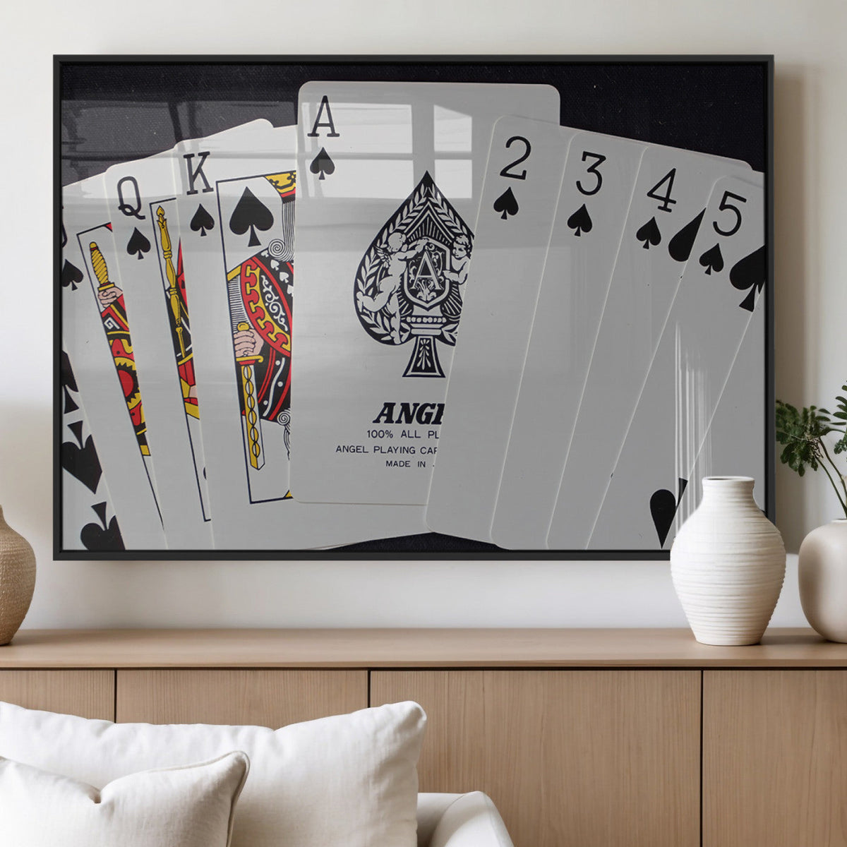 Poker Wall Art - Playing Cards Canvas Wall Art Print - Ace of Spades and Royal Flush Design