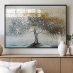 Golden and Silver Tree Wall Art | Framed Elegant Leaves Canvas