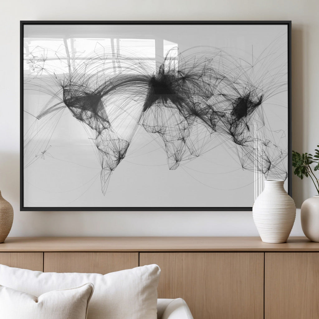 Flight Routes Air Traffic Map Canvas Wall Art, World Flight Routes Print