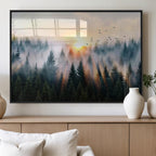 Abstract Forest Wall Art, Serene Nature Canvas Print with Misty Forest Design for Modern Home Decor