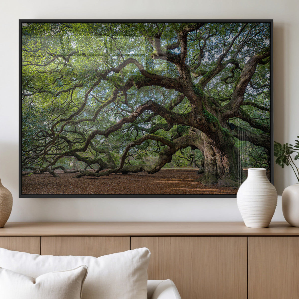 Historic Tree Wall Art | Framed Mossy Branch Canvas Artwork