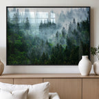 Misty Forest Wall Art Canvas Print, Framed Foggy Mountain Art, Large Scenic Woodland Canvas