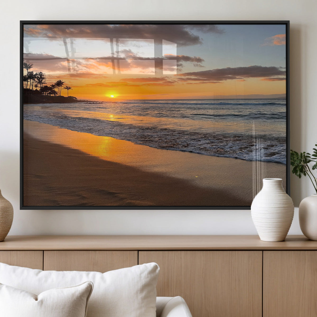 Tropical Beach Wall Art | Framed Sunset Ocean Canvas
