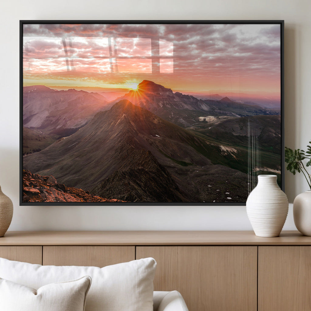 Mountain Sunrise Wall Art | Framed Alpine Ridge Canvas