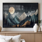 Moonlit Mountain Wall Art Canvas Print, Framed Silhouetted Pines Art, Layered Peaks Rustic Decor