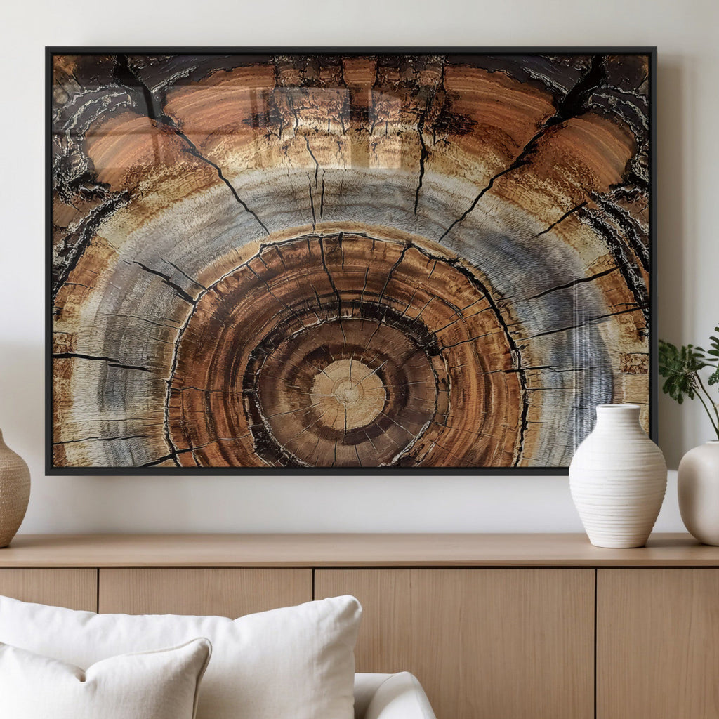 Tree Rings Wall Art Canvas Print, Rustic Wood Grain
