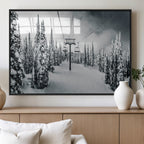 Snowy Pines Wall Art Canvas Print | Ski Lift in a Winter Forest