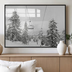 Snowy Ski Lift Wall Art | Framed Winter Forest Canvas