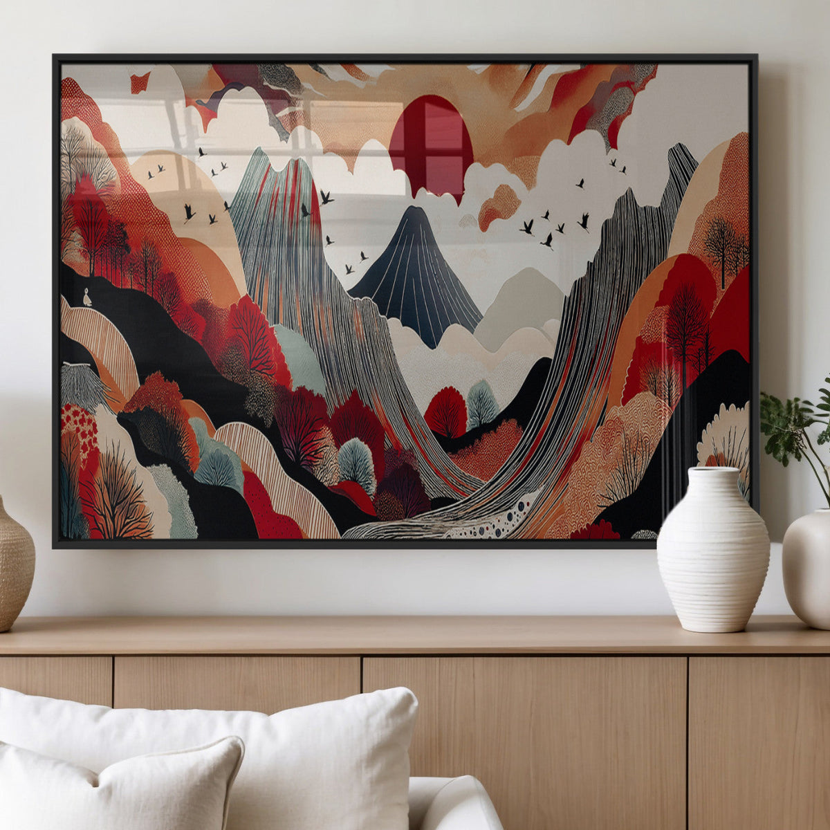 Abstract Mountain Wall Art Canvas Print | Vibrant Stylized Landscape