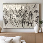 Abstract Horse Wall Art Canvas Print, Framed Horse Sketch with Galloping Herd