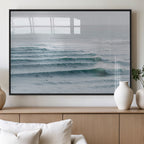 Ocean Waves Wall Art Canvas Print, Framed Surfer Lineup on a Crowded Ocean