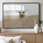 Texas Longhorn Wall Art Canvas Print, Framed Lone Cattle and Longhorn Bull Scene