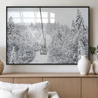 Snowy Ski Lift Wall Art | Framed Winter Mountain Canvas
