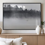 Surfer Fog Wall Art Canvas Print, Framed Foggy Beach and Coastal Surf Scene