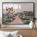 Joshua Tree Wall Art Canvas Print, Framed Desert Road Scene at Sunset
