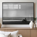 Motorcycle Beach Wall Art Canvas Print, Framed Vintage Biker Silhouette Artwork