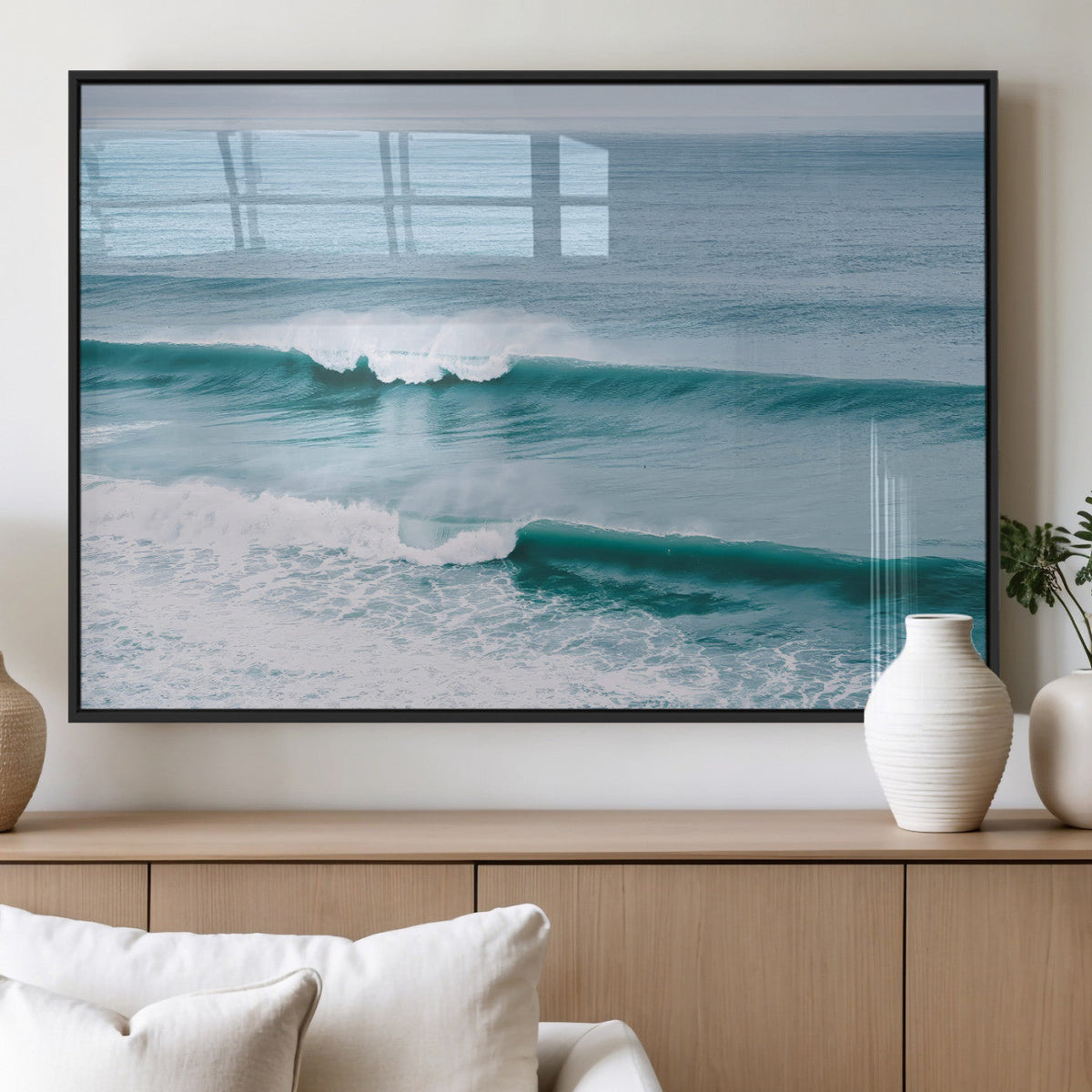 Ocean Swell Wall Art Canvas Print, Framed Surf Waves and Blue Water Scene