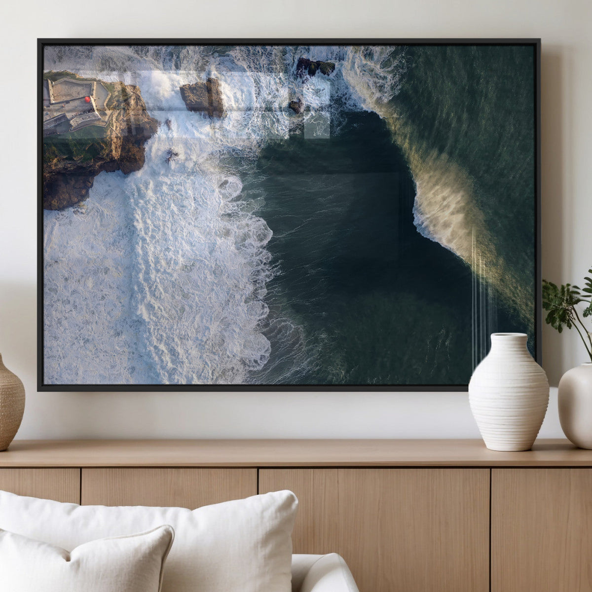 Ocean Wave Wall Art | Aerial Coastal View Canvas Artwork