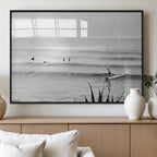 Surfer Silhouette Wall Art | Framed Calm Ocean Canvas