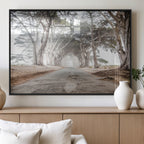 Cypress Tunnel Wall Art | Framed Misty Road Canvas Artwork