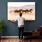 Wild Horse Wall Art Canvas Print, Framed Rustic Western Art, Desert Horse Scene