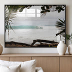 Tropical Surf Wall Art Canvas Print, Framed Palm Tree View Art, Boho Beach House Decor