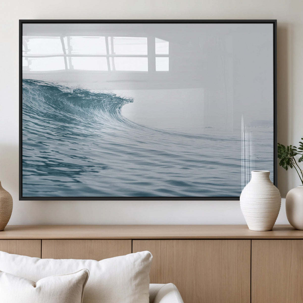 Ocean Wave Wall Art Canvas Print, Framed Coastal Decor Art, Modern Minimalist Ocean