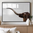 Texas Longhorn Wall Art Canvas Print, Framed Minimalist Cow Art, Ranch Style Decor