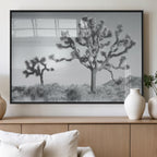 Joshua Tree Wall Art Canvas Print, Framed Black and White Desert Landscape Artwork