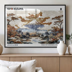 Modern Japanese Wall Art Canvas Print, Framed Abstract Mount Fuji Landscape, Yayoi Kusama Canvas Wall Art