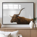 Longhorn Cow Wall Art Canvas Print, Framed Rustic Texas Bull Animal Decor