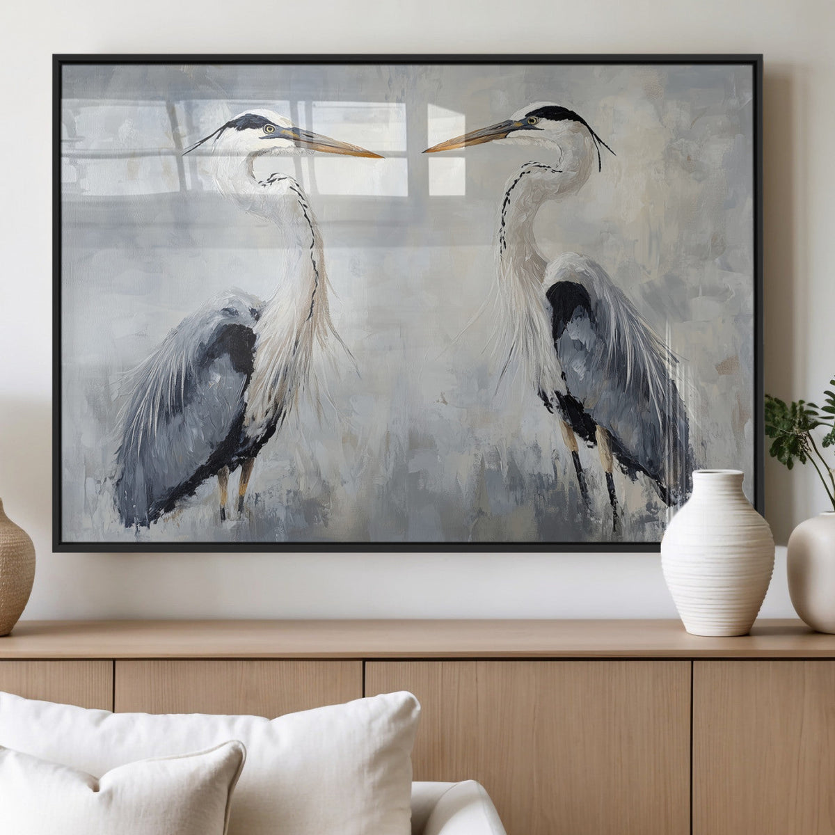 Heron Wall Art Canvas Print, Framed Bird Canvas Decor, Nature Inspired Coastal Art