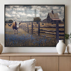 Texas Longhorn Canvas Wall Art Print, Framed Rustic Barn Farmhouse Decor