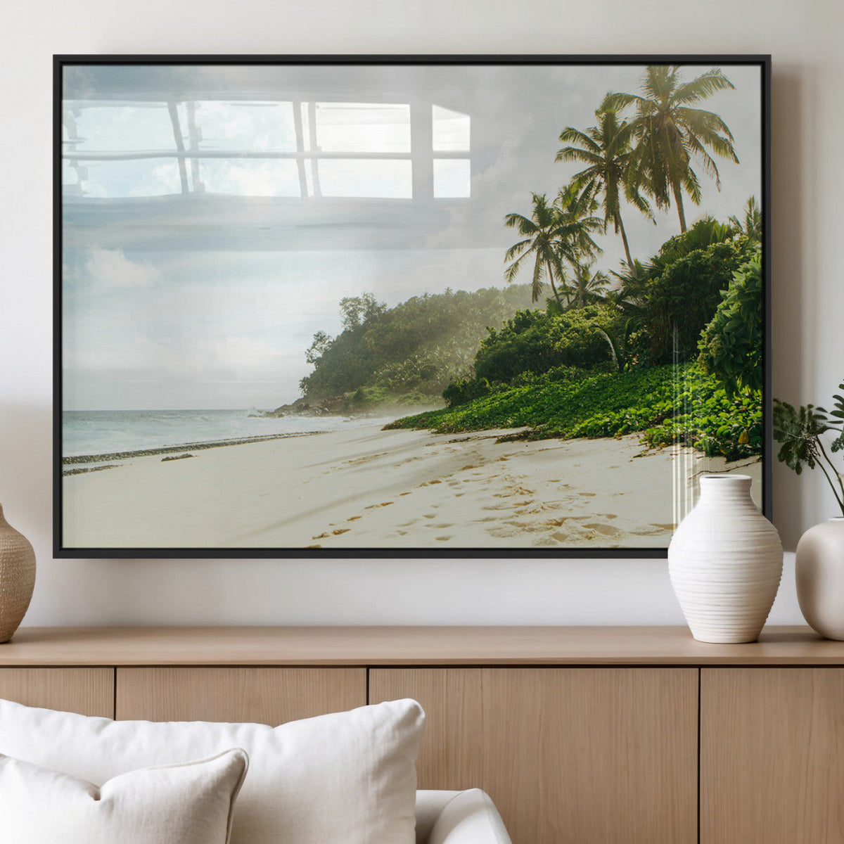 Relaxing Beach Wall Art Canvas Print, Framed Ocean View Coastal Serenity